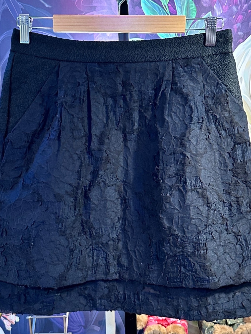 H&M 10 Skirt Floral Jacquard Textured Layered Black Cotton Blend